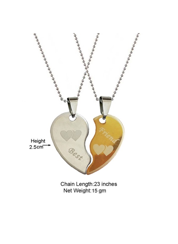 Two Pieces Couple Heart Shape Necklace by Menjewell 